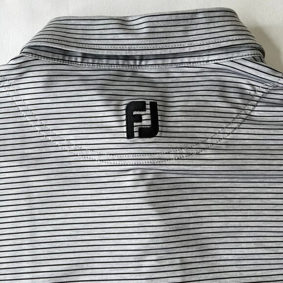 Foot Joy Men's Polo Size XL Grey Black Stripe Logo Short Sleeve - Picture 5 of 9